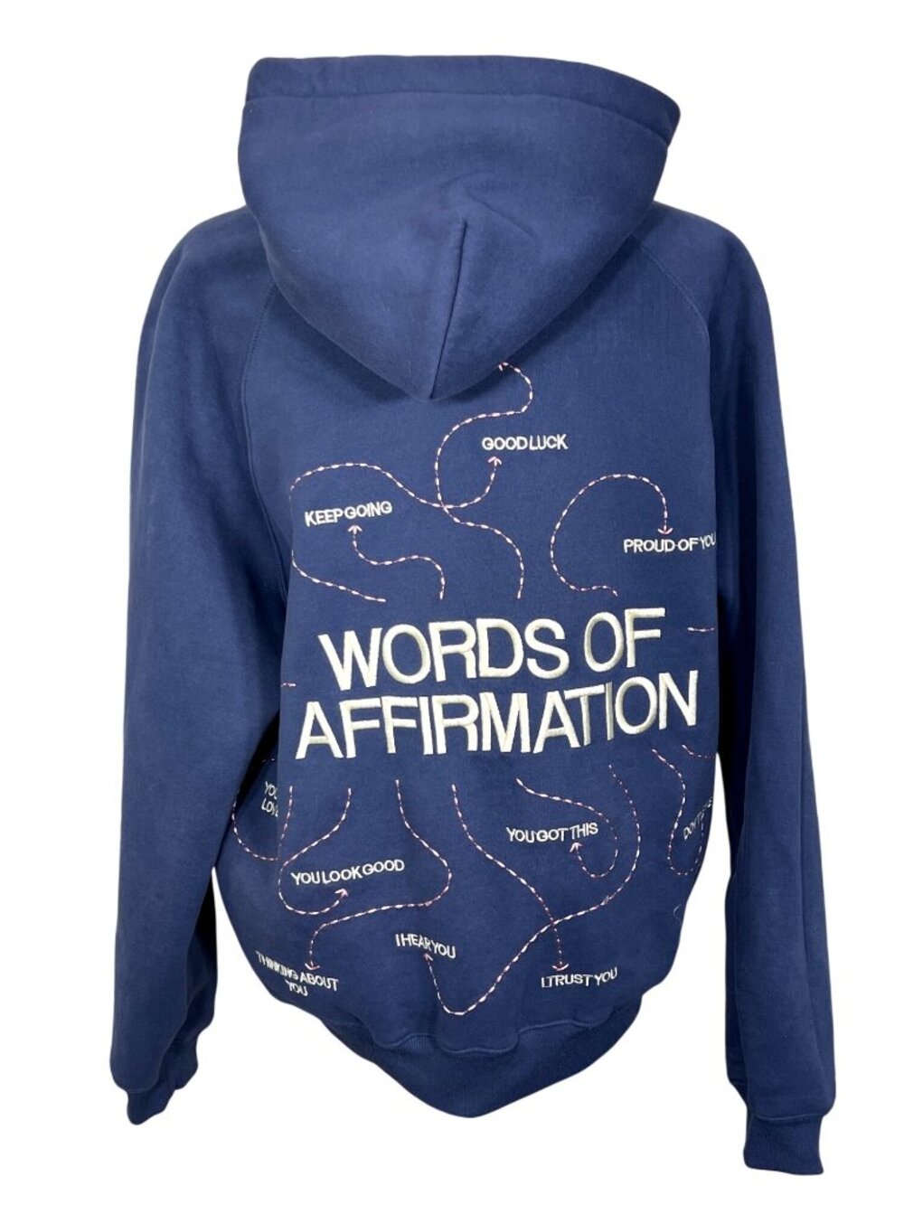 DANDY WORLDWIDE Words of Affirmation I Love You Hoodie Sweatshirt Blue Sz S EUC